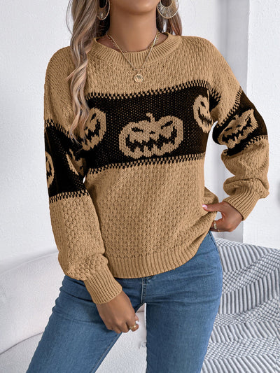 Halloween knitted sweater with pumpkin motif