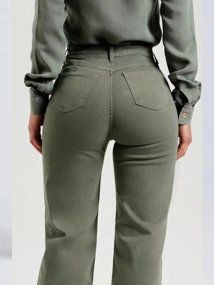 Jade wide-leg trousers with a frayed hem made from soft denim fabric, perfect for a stylish and comfortable casual look. - 3