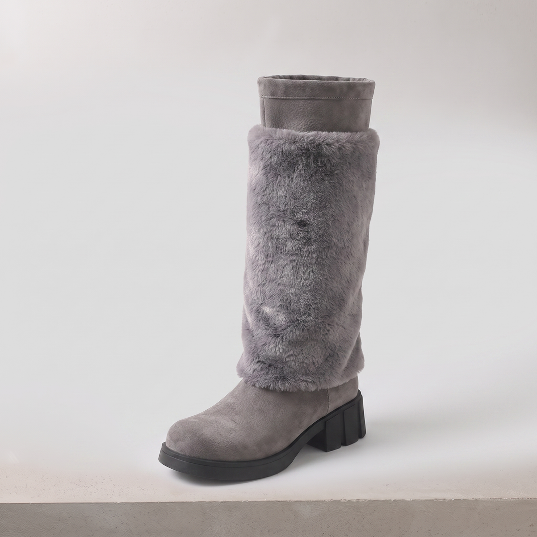 Alpi faux fur chunky heel mid-calf boot in grey