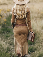 Rodeo Midi Dress | Premium Suede, Slim Fit, Tassel Detail - 2