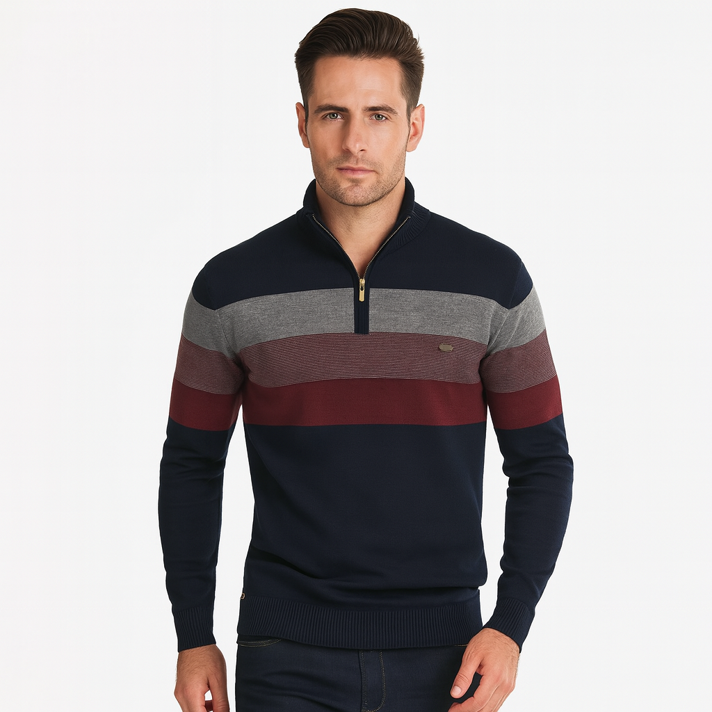Quest Quarter-Zip Sweater featuring a stylish striped design, made from a soft cotton blend, designed for a relaxed fit perfect for casual outings and layering - 1