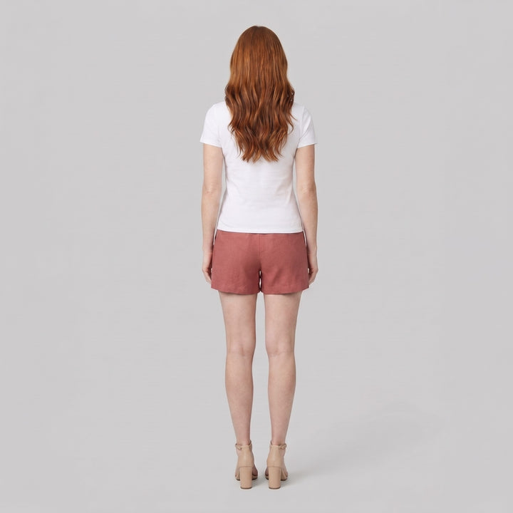 Blythe Linen Shorts Tuscan Red back on model