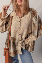 Boho | Floral Plaid Patchwork Ruffle Sleeve Waffle
