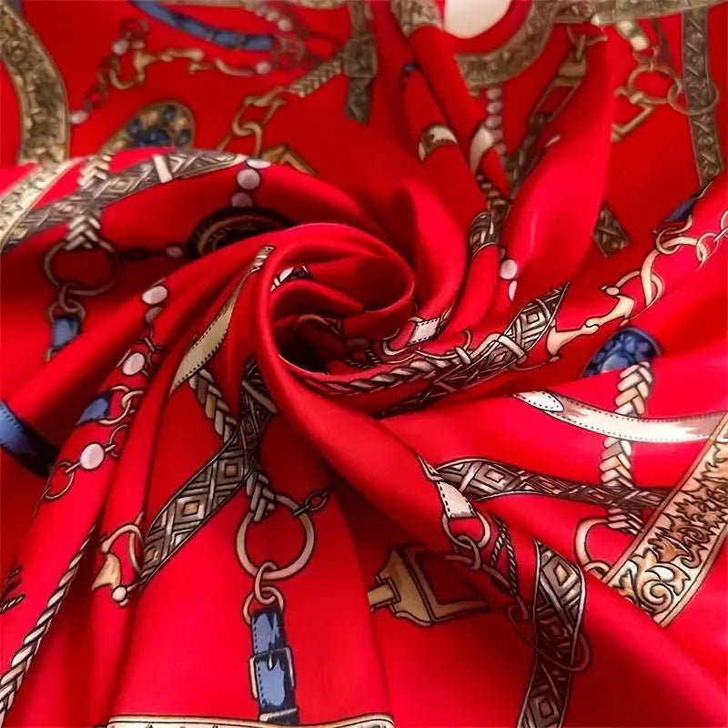Rosa Silk Scarf | Vintage Equestrian Chain Print, Luxurious Square Scarf for Women - 4