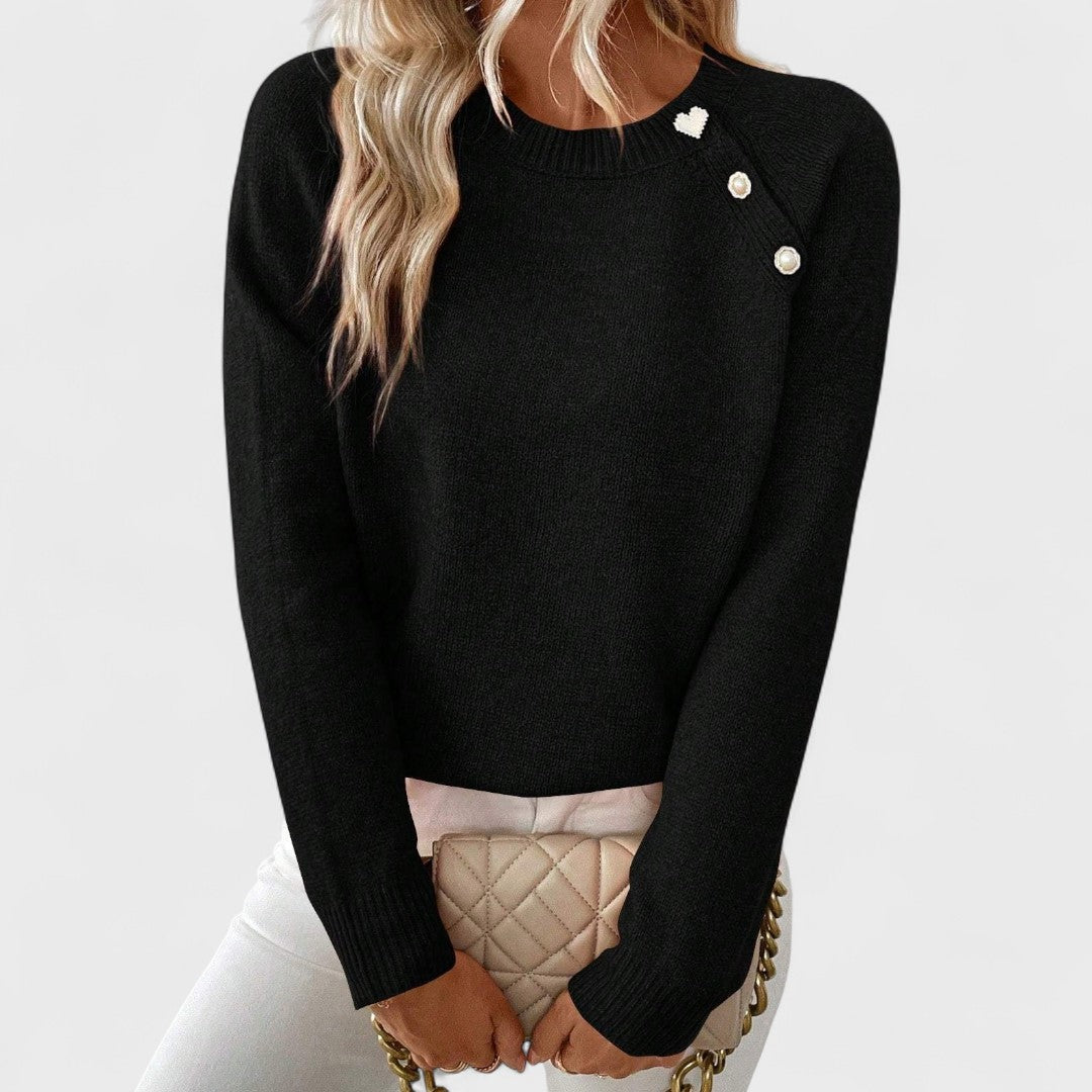Roxanne | Elegant Women’s Asymmetrical One-Shoulder Sweater with Buttons