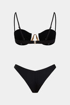 Chiffon Metallic Decor High-Waisted Bikini Set