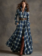 Reddish Brown Maxi Dress | Vintage Plaid, Cotton Blend, Relaxed Fit - 8