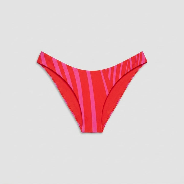 Cove high-leg bikini bottom in flame red diagonal stripe, front
