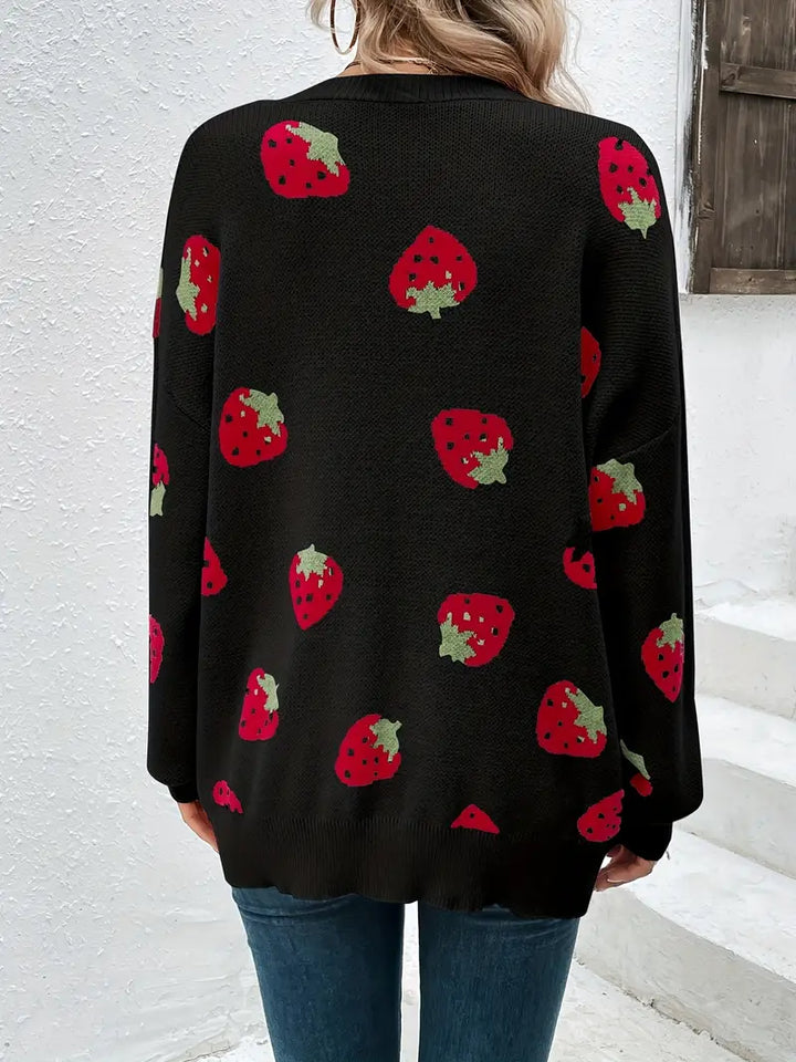 Strawberry | Motif Knit Cardigan