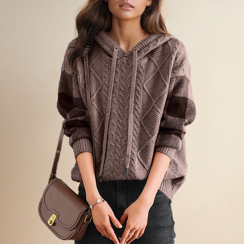 Elysia Hoodie Sweater in ultra-soft cable knit featuring a relaxed fit, perfect for cozy casual wear. - 1