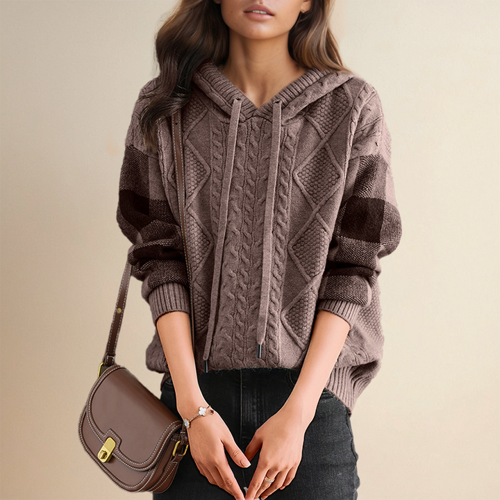 Elysia Hoodie Sweater in ultra-soft cable knit featuring a relaxed fit, perfect for cozy casual wear. - 1