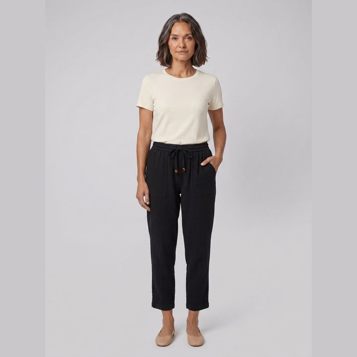 Dara black double-gauze tapered drawstring pants front view