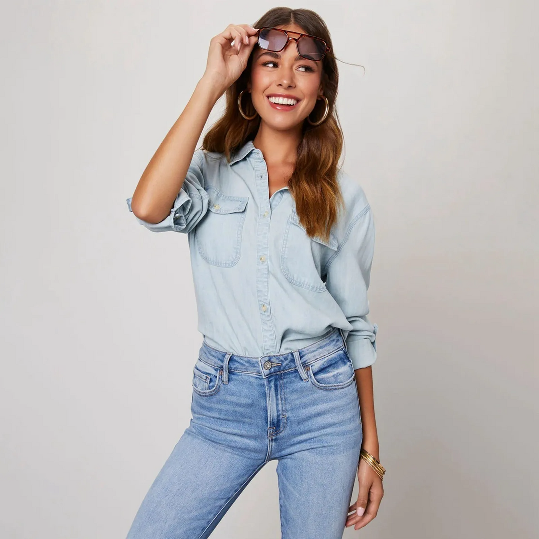 Maven oversized denim shirt featuring a soft, relaxed fit and classic button-up design, perfect for casual styling and comfort. - 2
