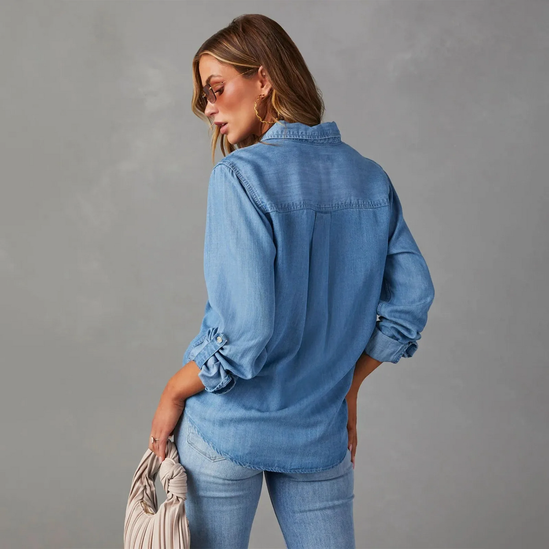 Maven oversized denim shirt featuring a soft, relaxed fit and classic button-up design, perfect for casual styling and comfort. - 4