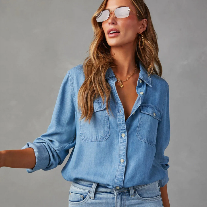 Maven oversized denim shirt featuring a soft, relaxed fit and classic button-up design, perfect for casual styling and comfort. - 5
