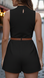Luna | Plunging V-Neck Belted Romper