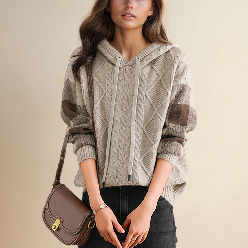 Elysia Hoodie Sweater in ultra-soft cable knit featuring a relaxed fit, perfect for cozy casual wear. - 7
