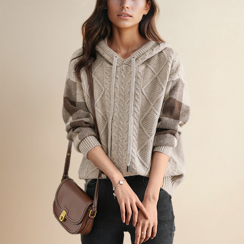 Elysia Hoodie Sweater in ultra-soft cable knit featuring a relaxed fit, perfect for cozy casual wear. - 5