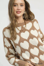 Umgee | Mix Heart Pattern Pearl Accent Sweater