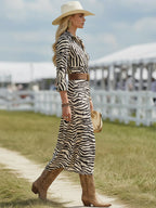 Retro Western Zebra Print Faux Suede Slit Midi Dress