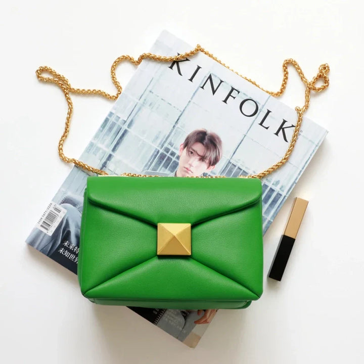 Stylish Glamco Chain Bag featuring a premium leather-look design adorned with elegant gold rivets, perfect for adding a touch of sophistication to any outfit. - 10