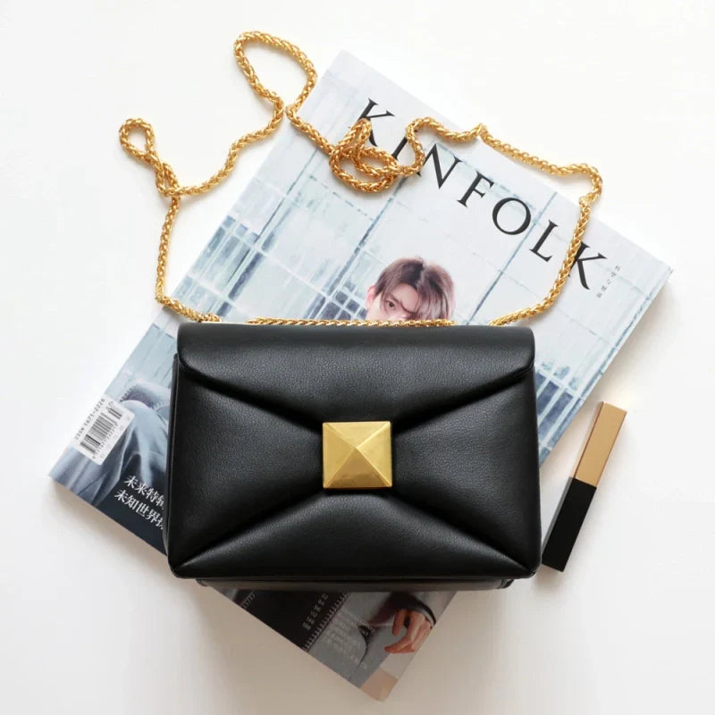 Stylish Glamco Chain Bag featuring a premium leather-look design adorned with elegant gold rivets, perfect for adding a touch of sophistication to any outfit. - 2