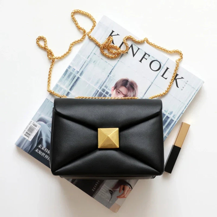 Stylish Glamco Chain Bag featuring a premium leather-look design adorned with elegant gold rivets, perfect for adding a touch of sophistication to any outfit. - 2