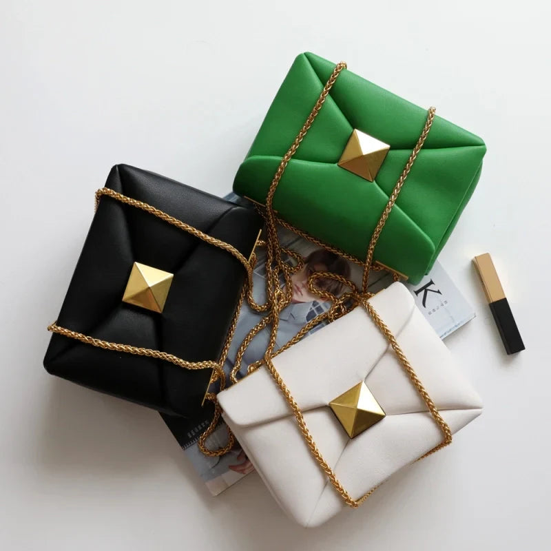 Stylish Glamco Chain Bag featuring a premium leather-look design adorned with elegant gold rivets, perfect for adding a touch of sophistication to any outfit. - 3