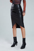 Fina Midi Skirt in faux leather with a comfortable stretch fit, perfect for stylish casual or dressy occasions. - 5