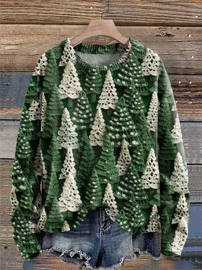 Unisex Christmas Sweater, Tree Pattern Knit, Crew Neck, S to 4XL