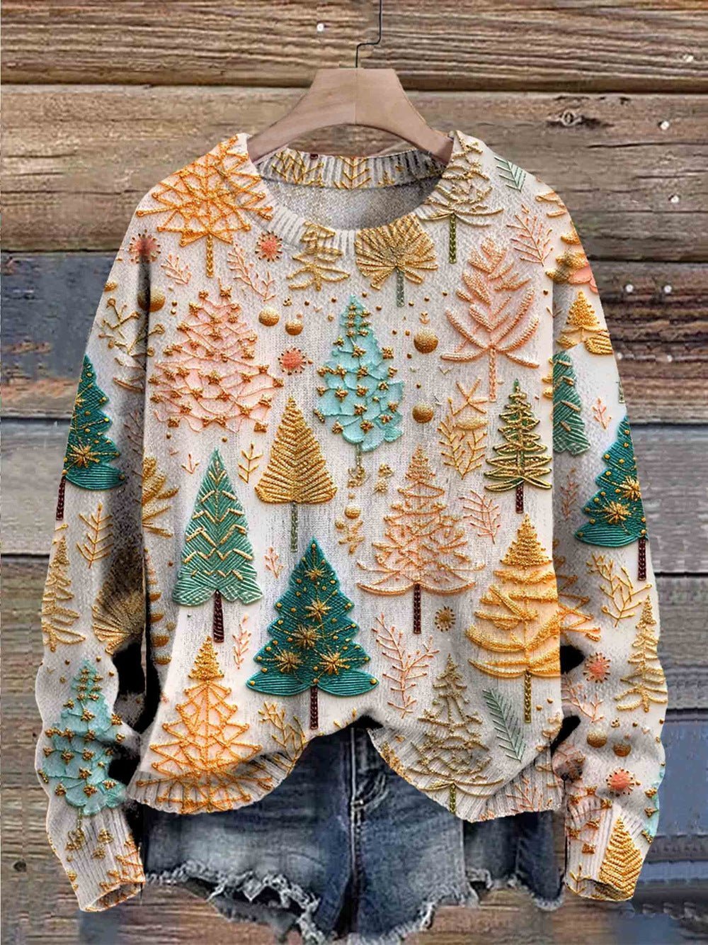 Unisex Christmas Sweater, Tree Pattern Knit, Crew Neck, S to 4XL