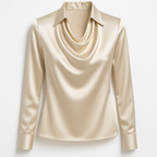 Ikata | Shiny Blouse with Pleated Neckline