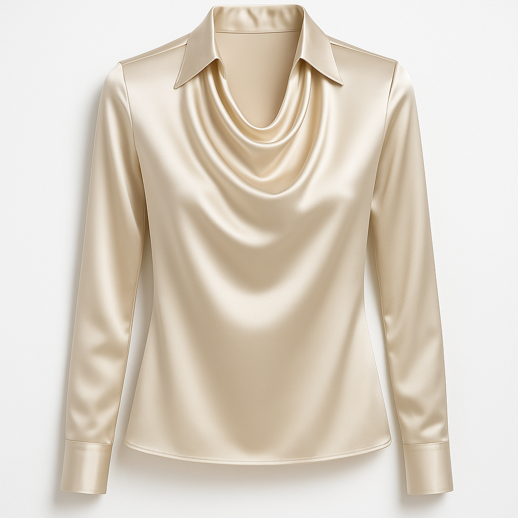 Ikata | Shiny Blouse with Pleated Neckline