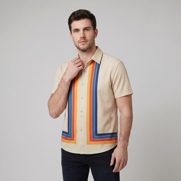 Teddy retro shirt beige - model C detail