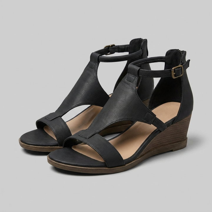 Rosa wedge sandals black faux leather - The store Vancouver
