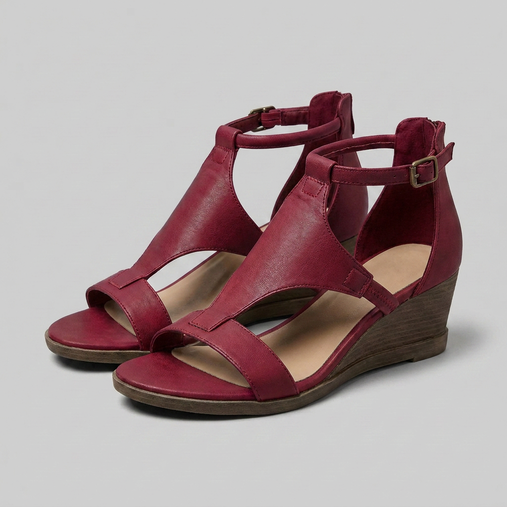 Rosa wedge sandals red faux leather - The store Vancouver