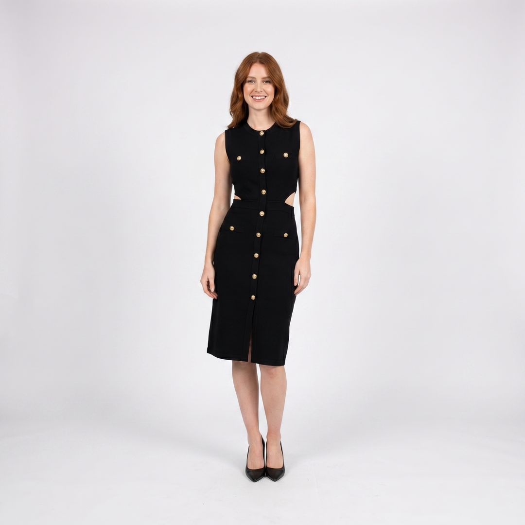 Lara black cut-out mini dress on model