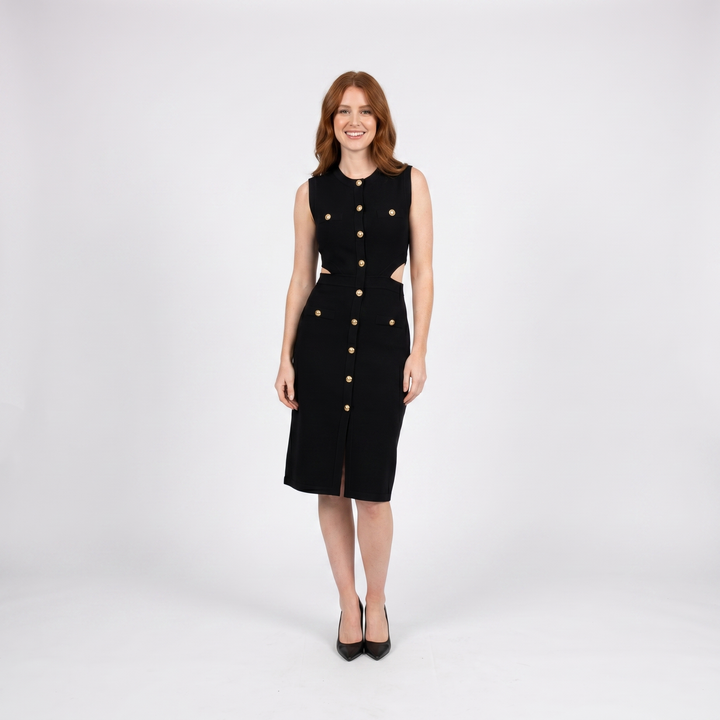 Lara black cut-out mini dress on model