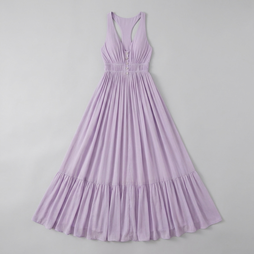 Lila light purple chiffon maxi dress product flat-lay
