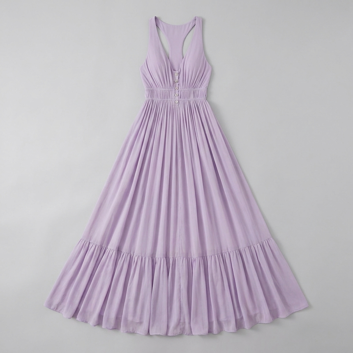 Lila light purple chiffon maxi dress product flat-lay