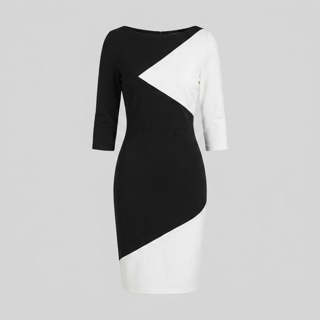Luna black white colorblock midi dress product flat-lay