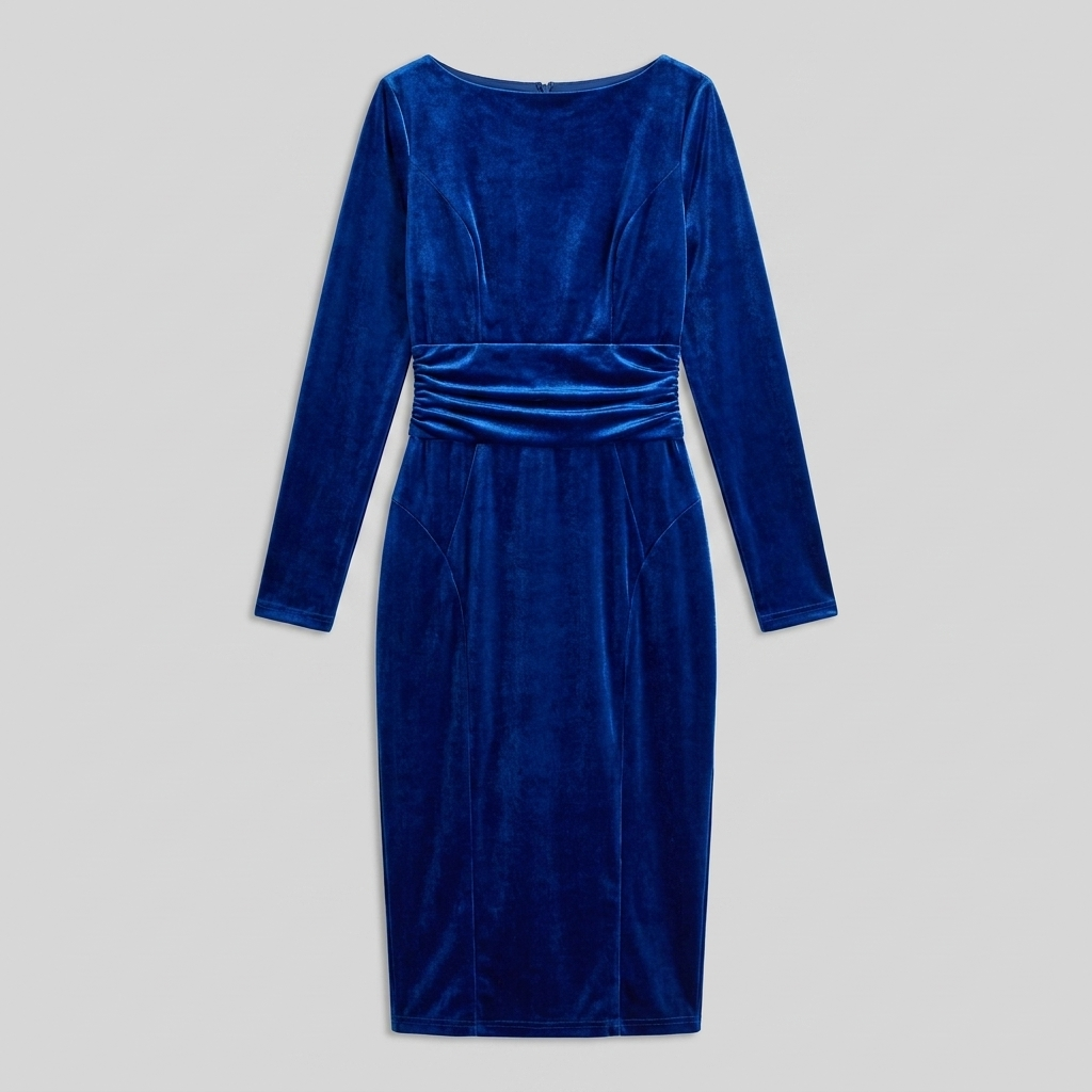 Luna royal blue velvet bodycon dress product flat-lay