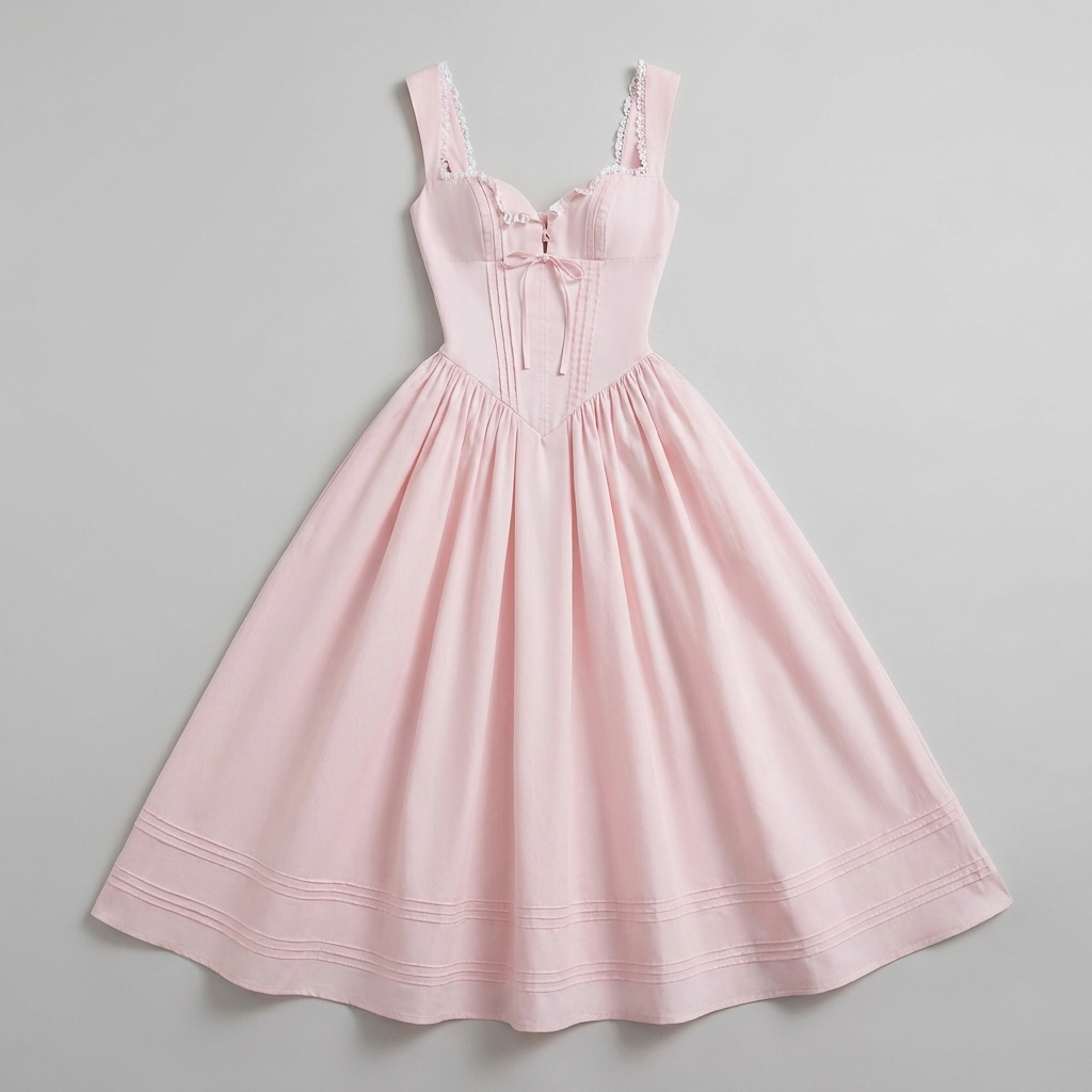 Marlena pink corset midi dress product flat-lay