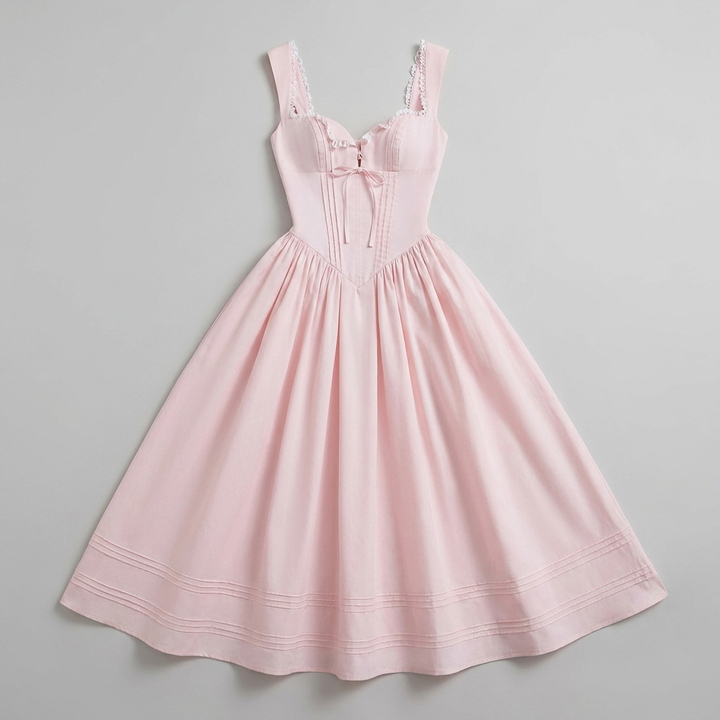 Marlena pink corset midi dress product flat-lay