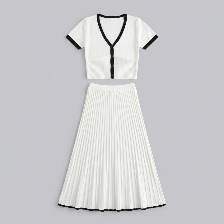 Mina white knit two-piece set product flat-lay