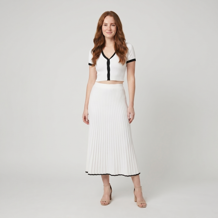 Mina white knit two-piece set on model