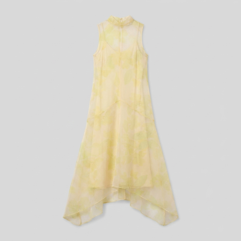 Auden lemon organza high-low midi dress product flat-lay