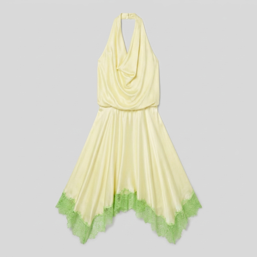 Elira key lime silk halter dress product flat-lay