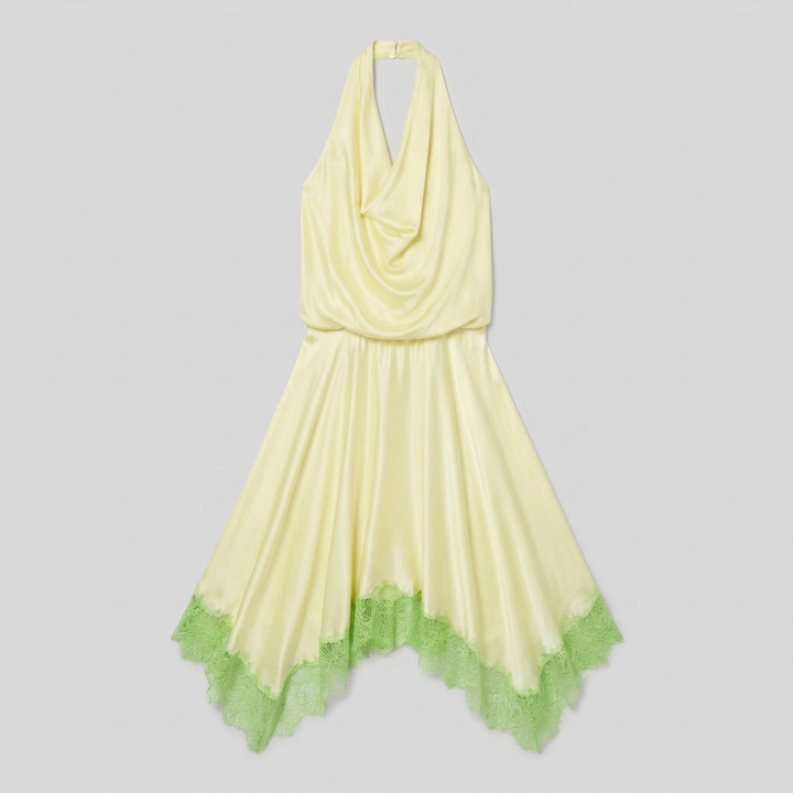 Elira key lime silk halter dress product flat-lay