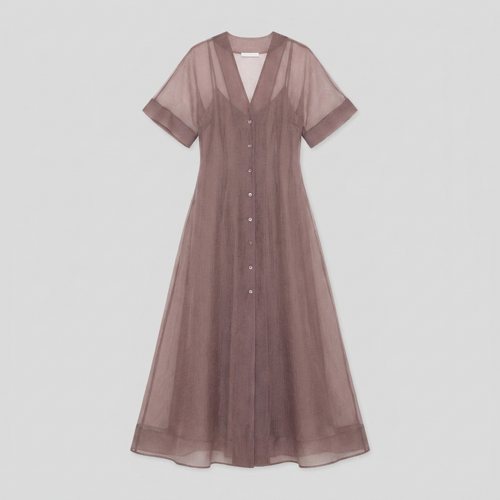 Elysia mink organza A-line midi dress product flat-lay